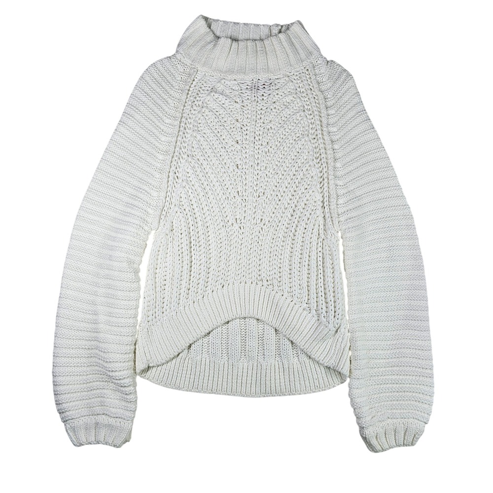 Free People Sweetheart Chunky Knit Sweater Mock Neck Slouchy White Cotton XS